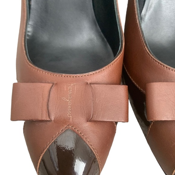 Salvatore Ferragamo Brown Leather Heels with Signature Front Bow. Size 8.5 B. - Picture 4 of 10